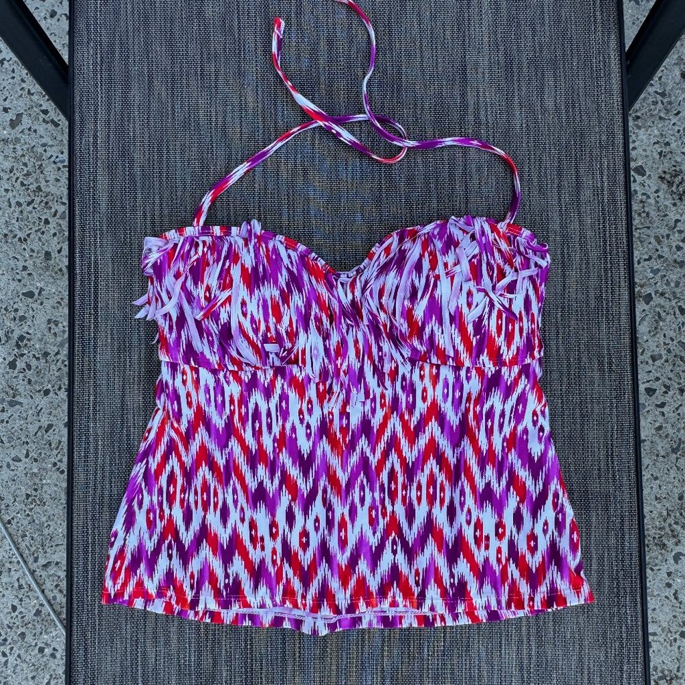 Collections by Catalina Tankini Swim Top Large Fringe Trim Orchid Burst